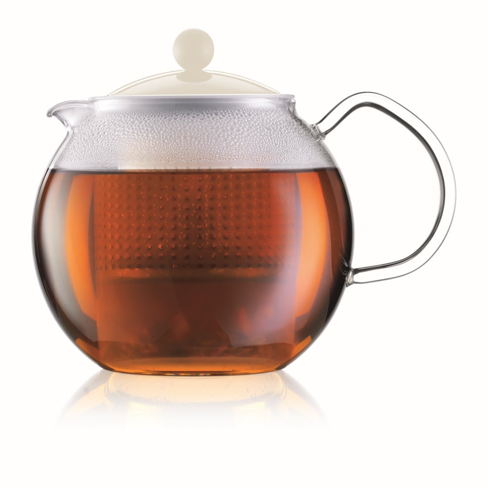 Assam Tea Press with Glass Handle and White Lid 1L