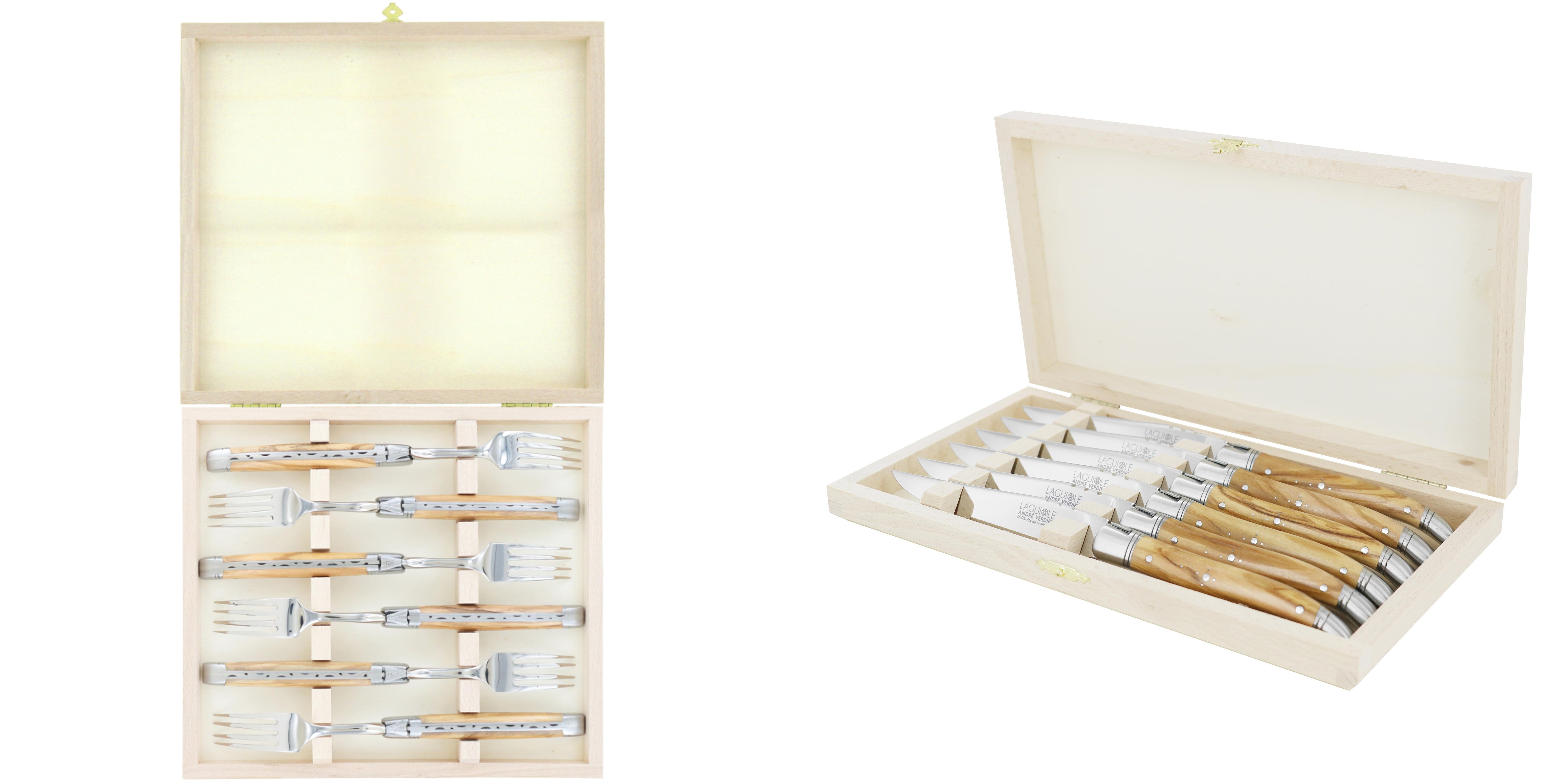 Andre Verdier Prestige Table Fork & Steak Knife Set 6pc - Olive Wood Main image