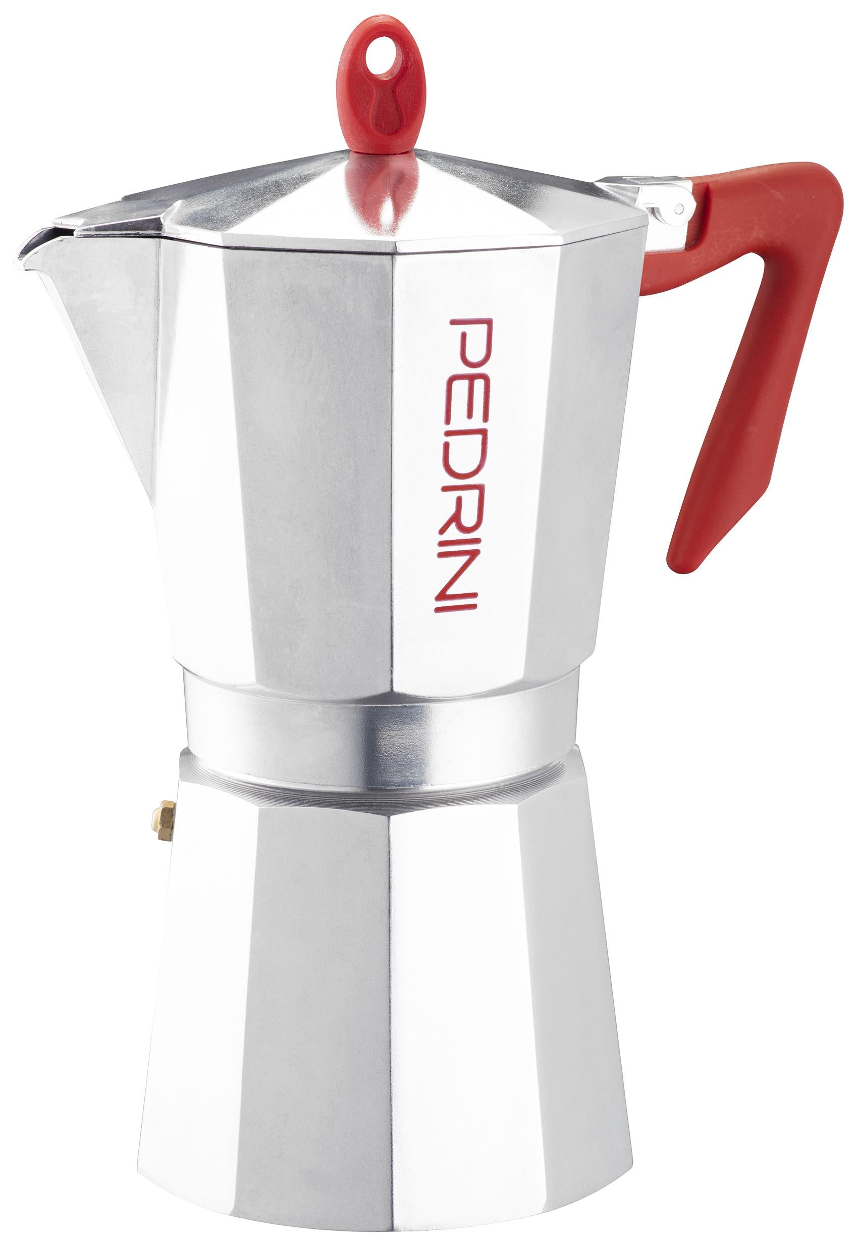 Pedrini Aluminium Polished  12 Cup Coffee Maker- Red# Main image