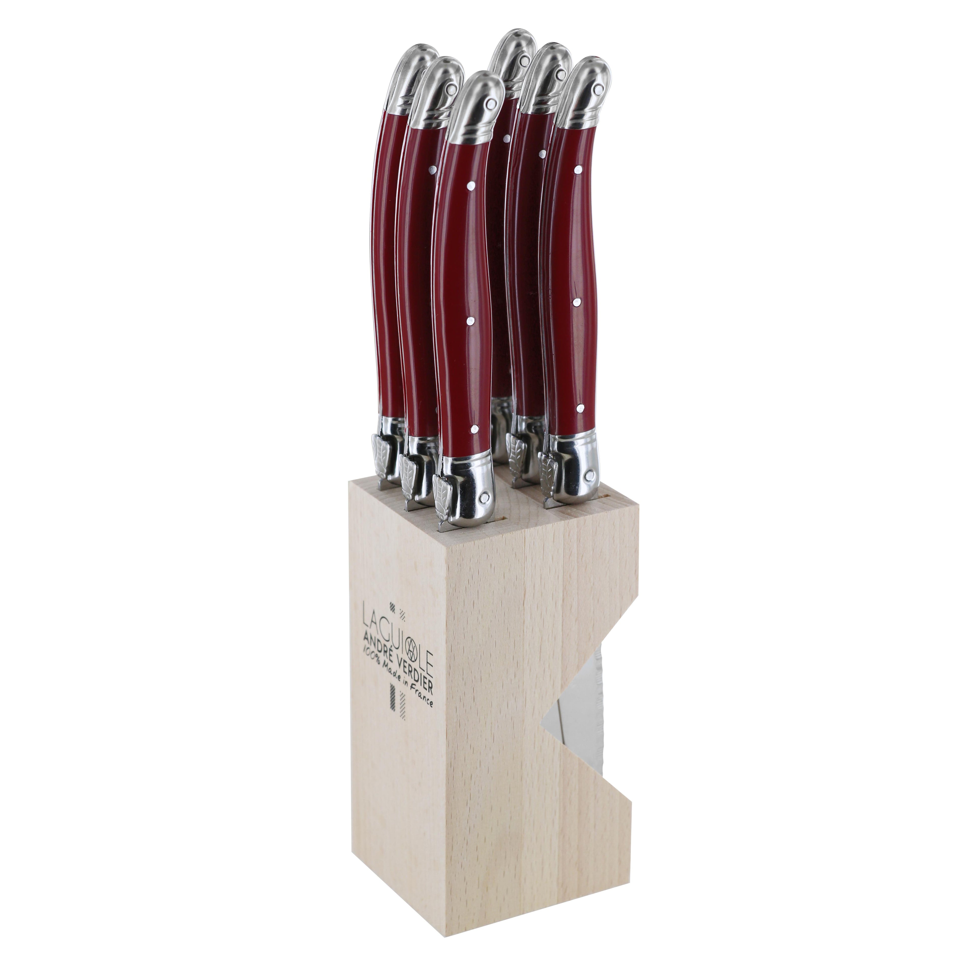 Andre Verdier Steak Knife Set 6pc with Wooden Stand - Cherry Red