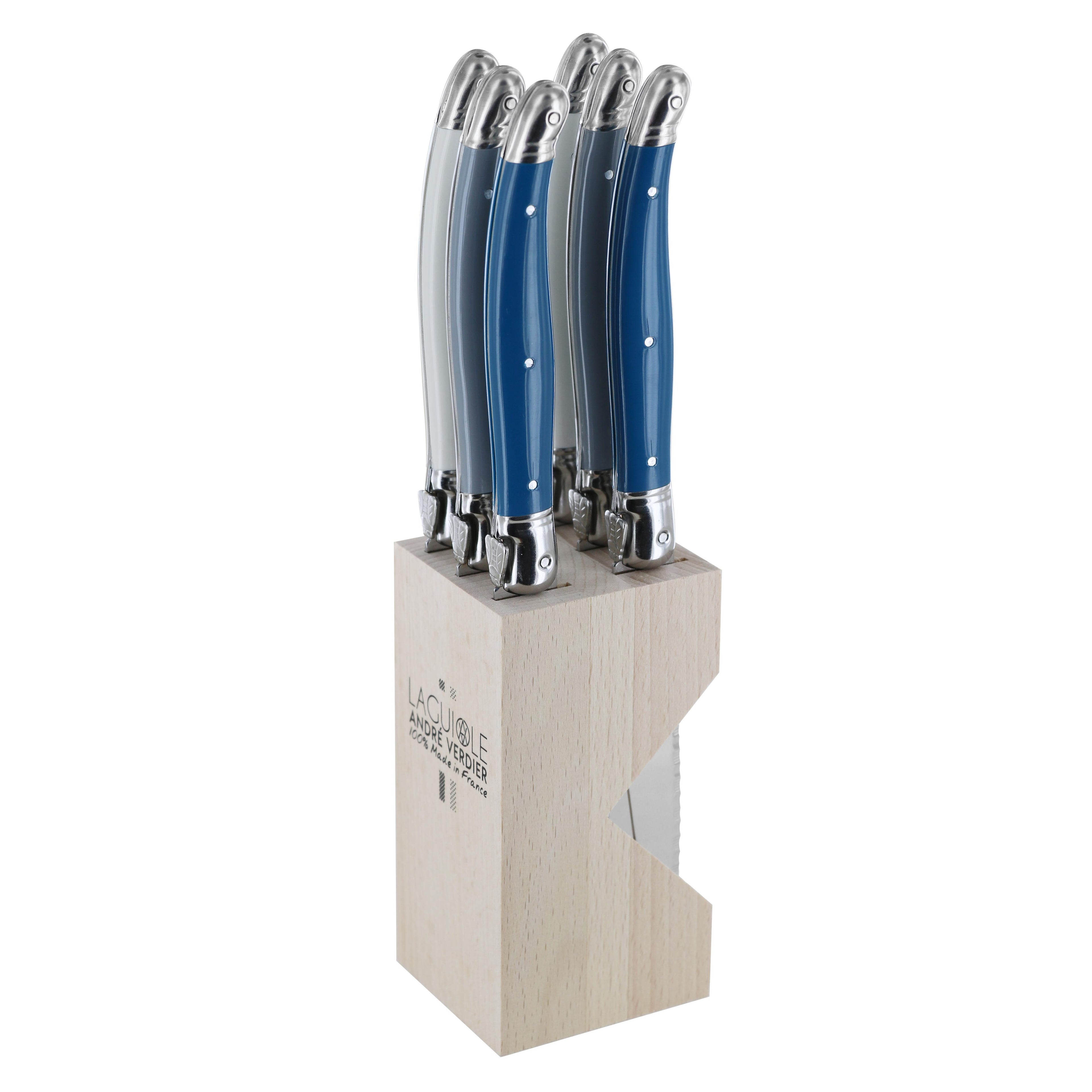 Andre Verdier Steak Knife Set 6pc with Wooden Stand - Azure