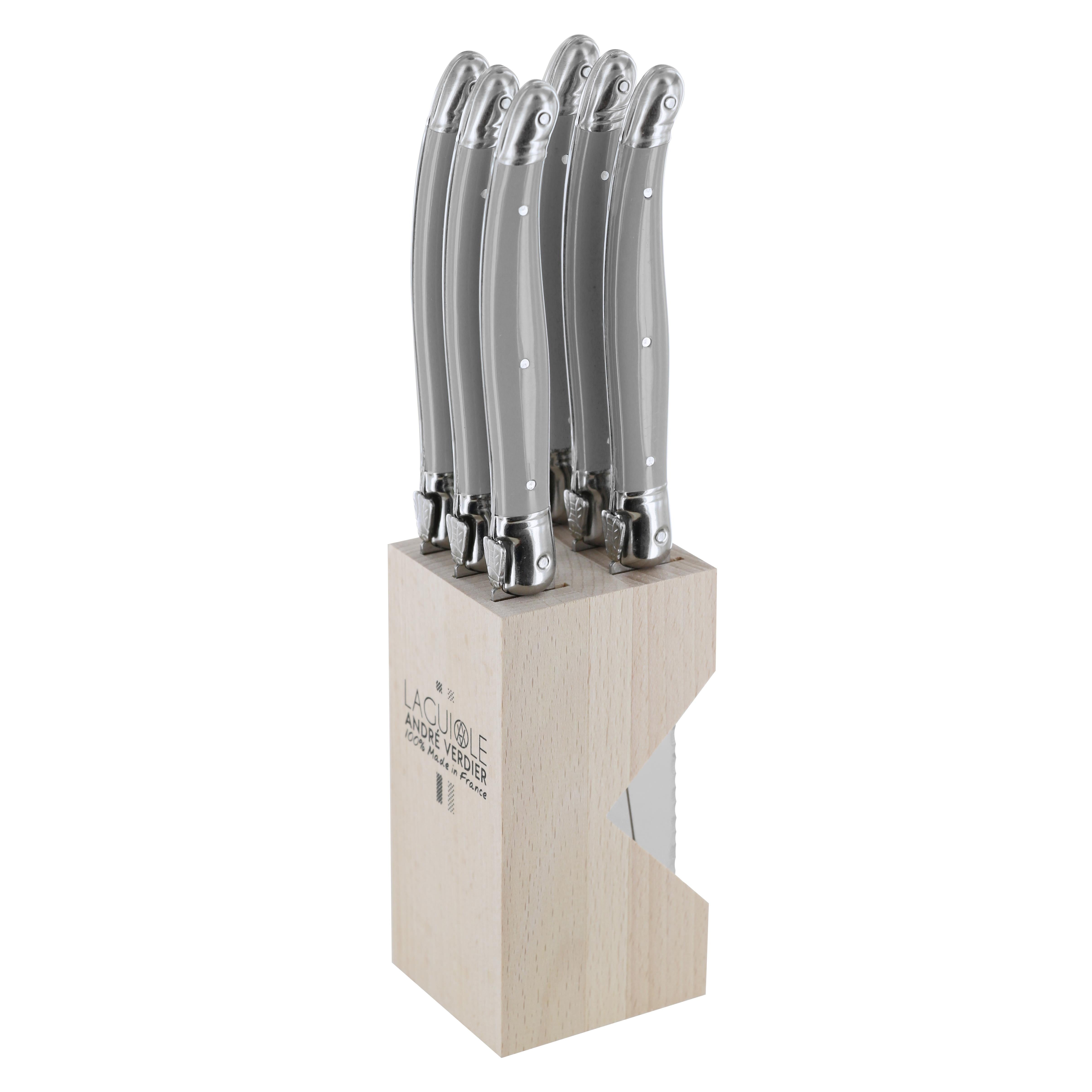 Andre Verdier Steak Knife Set 6pc with Wooden Stand - Mouse Grey# Main image