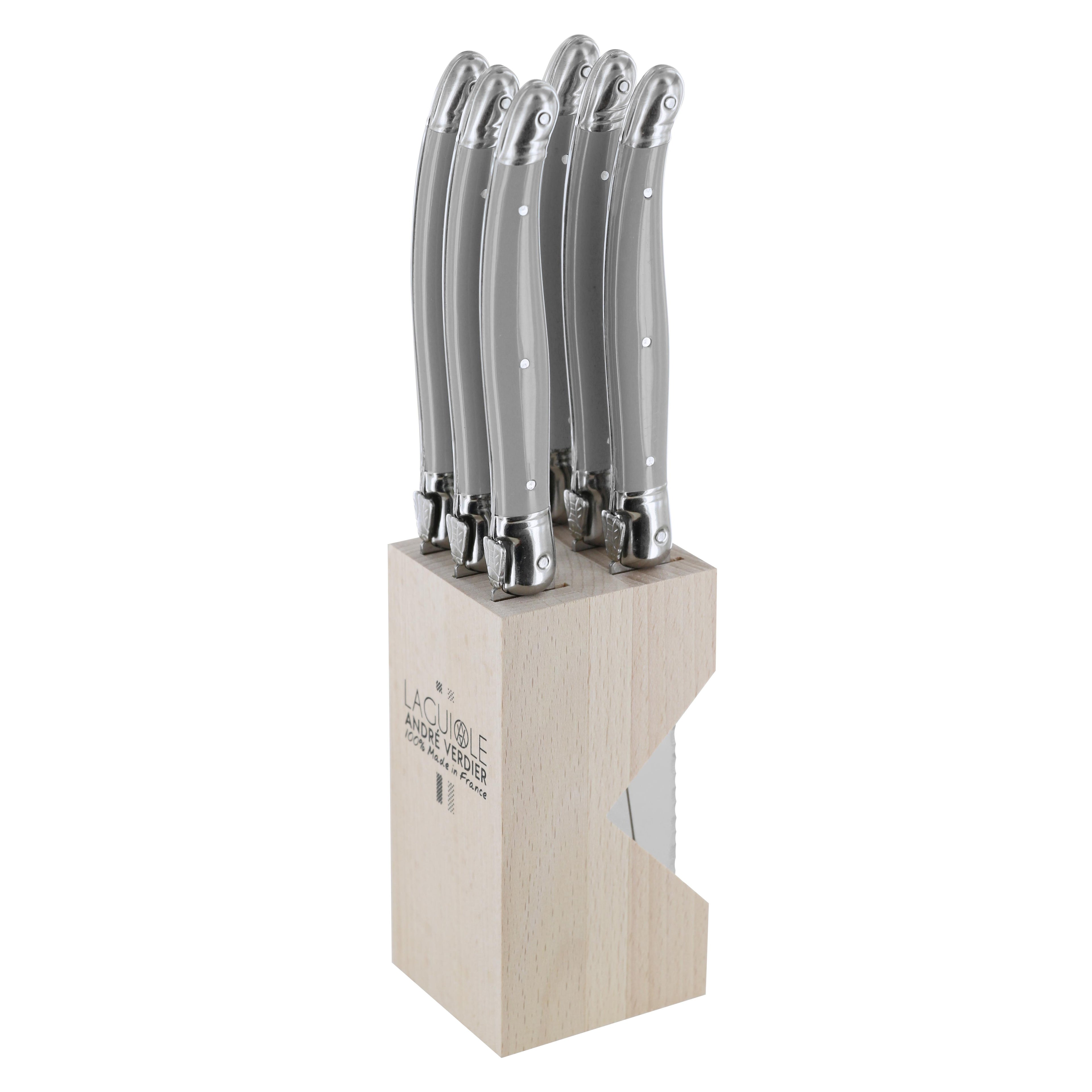 Andre Verdier Steak Knife Set 6pc with Wooden Stand - Mouse Grey#