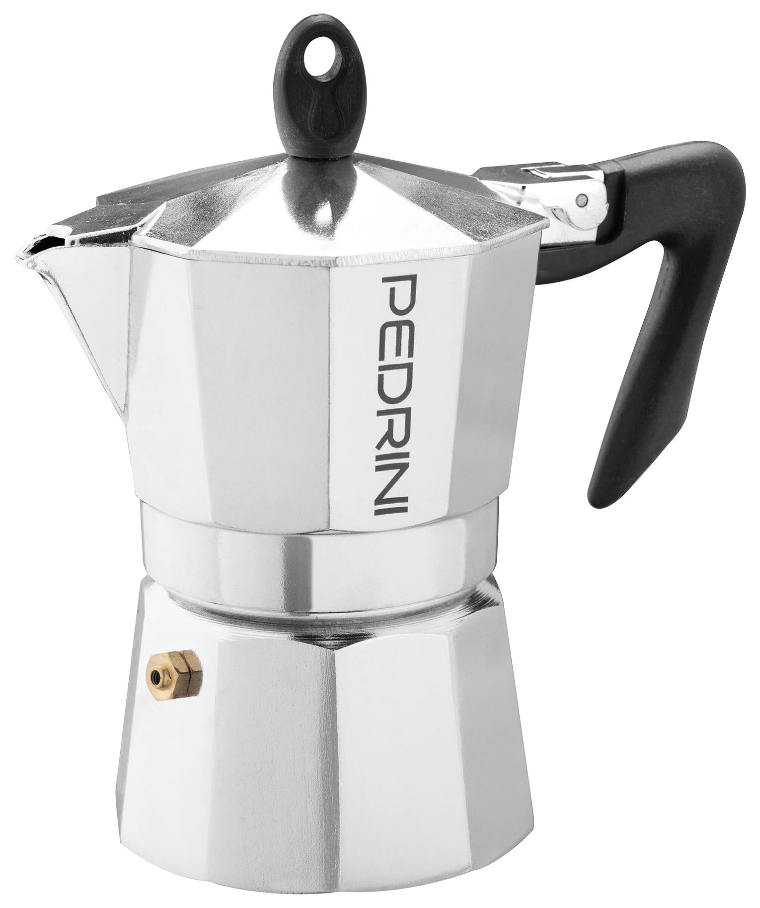Pedrini Aluminium Polished  3 Cup Coffee Maker - Black#