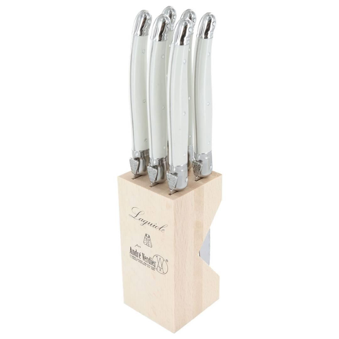 Andre Verdier Steak Knife Set 6pc with Wooden Stand - Chalk White
