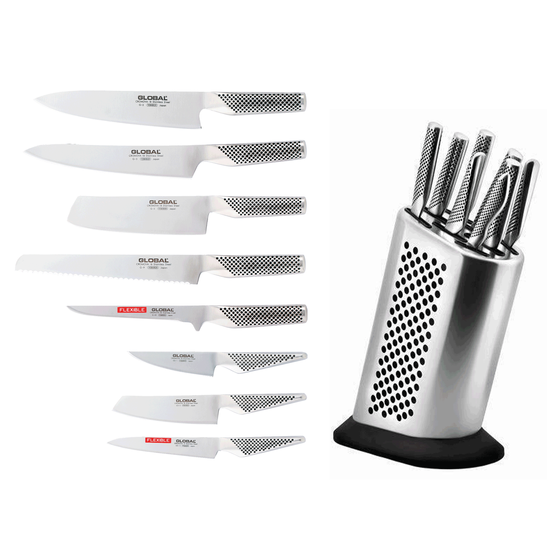 Global Stainless Steel Dotted Design Knife Block Set with 8 knives Main image